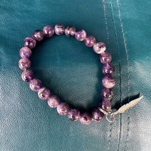 Lepidolite Raw Bracelet with Silver Charm
